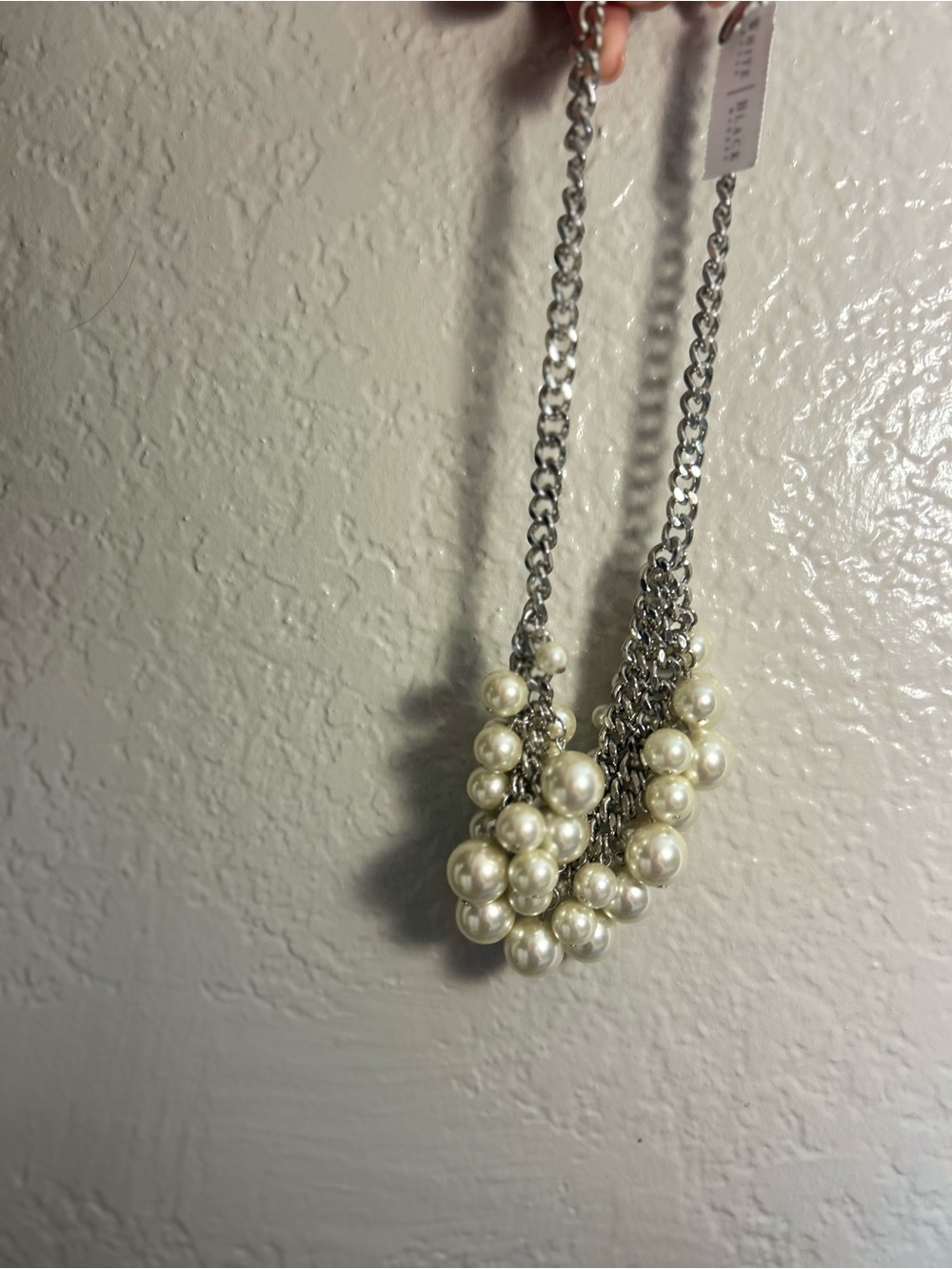 Anne Klein Silver Chain Pearl Cluster Necklace - Cream Pearls